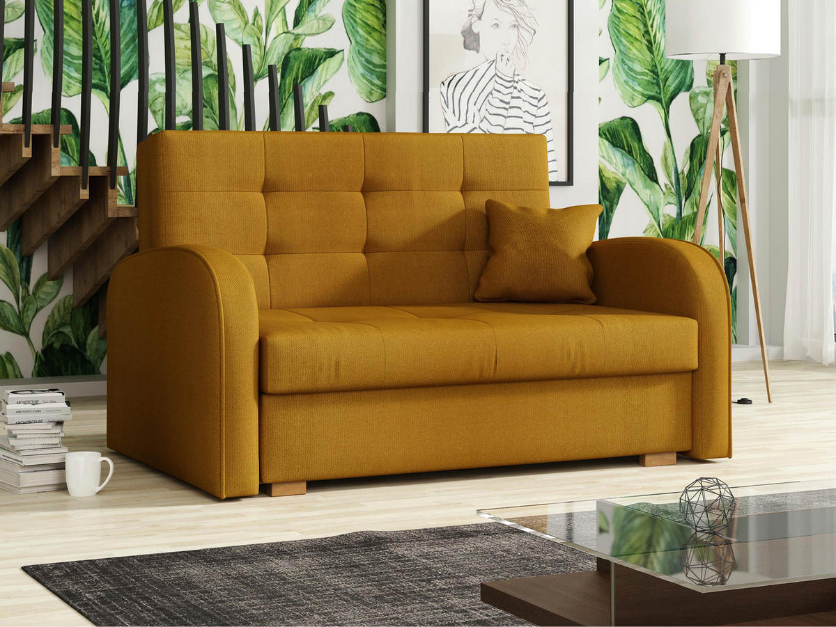 SCHLAFSOFA Viva Gold II - Dunkelgelb/Braun, Holz/Textil (133/85/98cm) - MIRJAN24