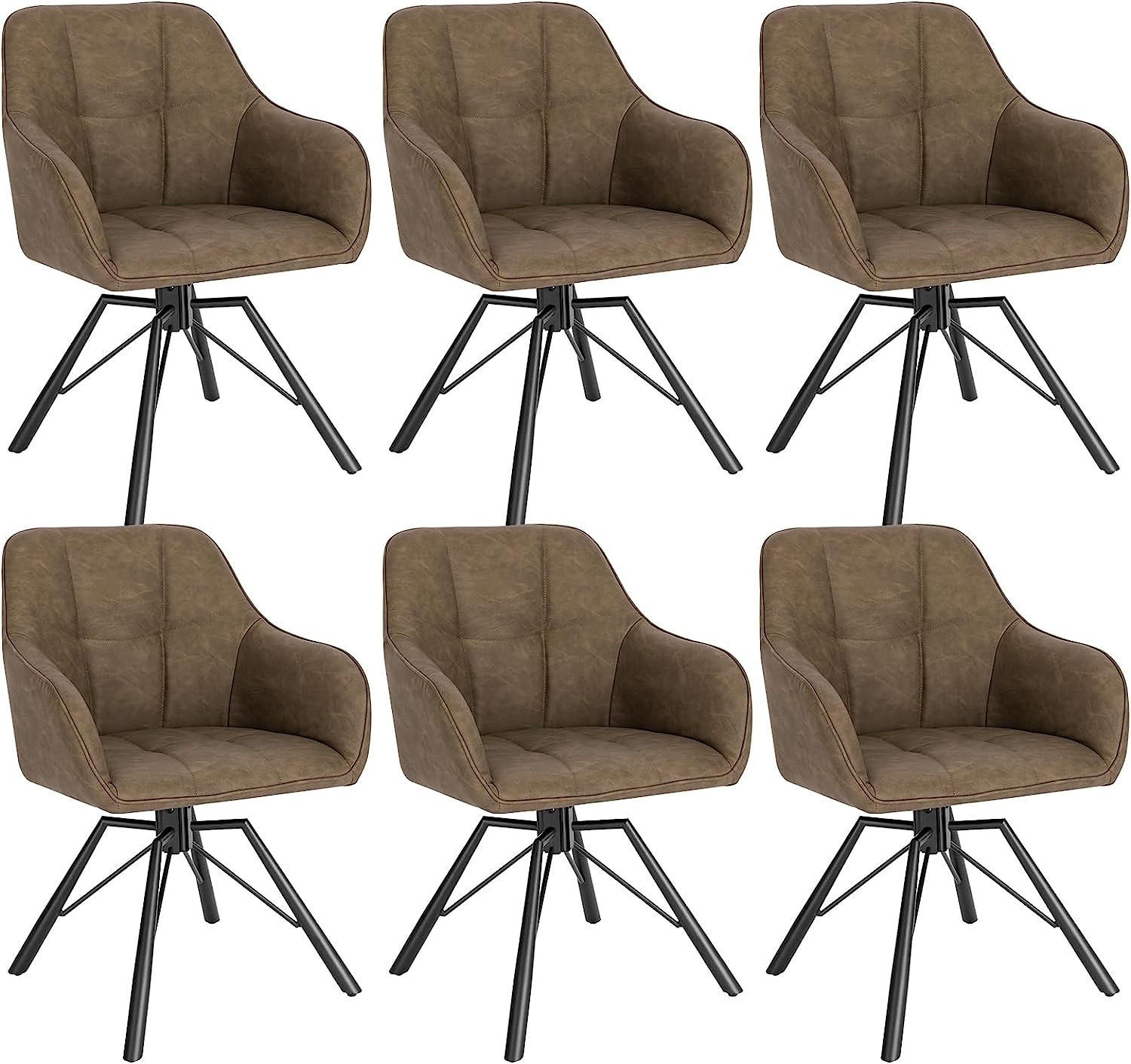 ESSZIMMERSTUHL 6er-Set, drehbar, Kunstlederbezug, Braun - Schwarz/Braun, Kunststoff/Metall (57/82.5/50cm) - Woltu