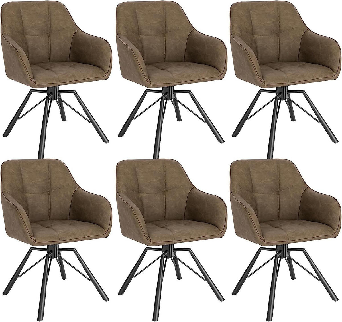 ESSZIMMERSTUHL 6er-Set, drehbar, Kunstlederbezug, Braun - Schwarz/Braun, Kunststoff/Metall (57/82.5/50cm) - Woltu