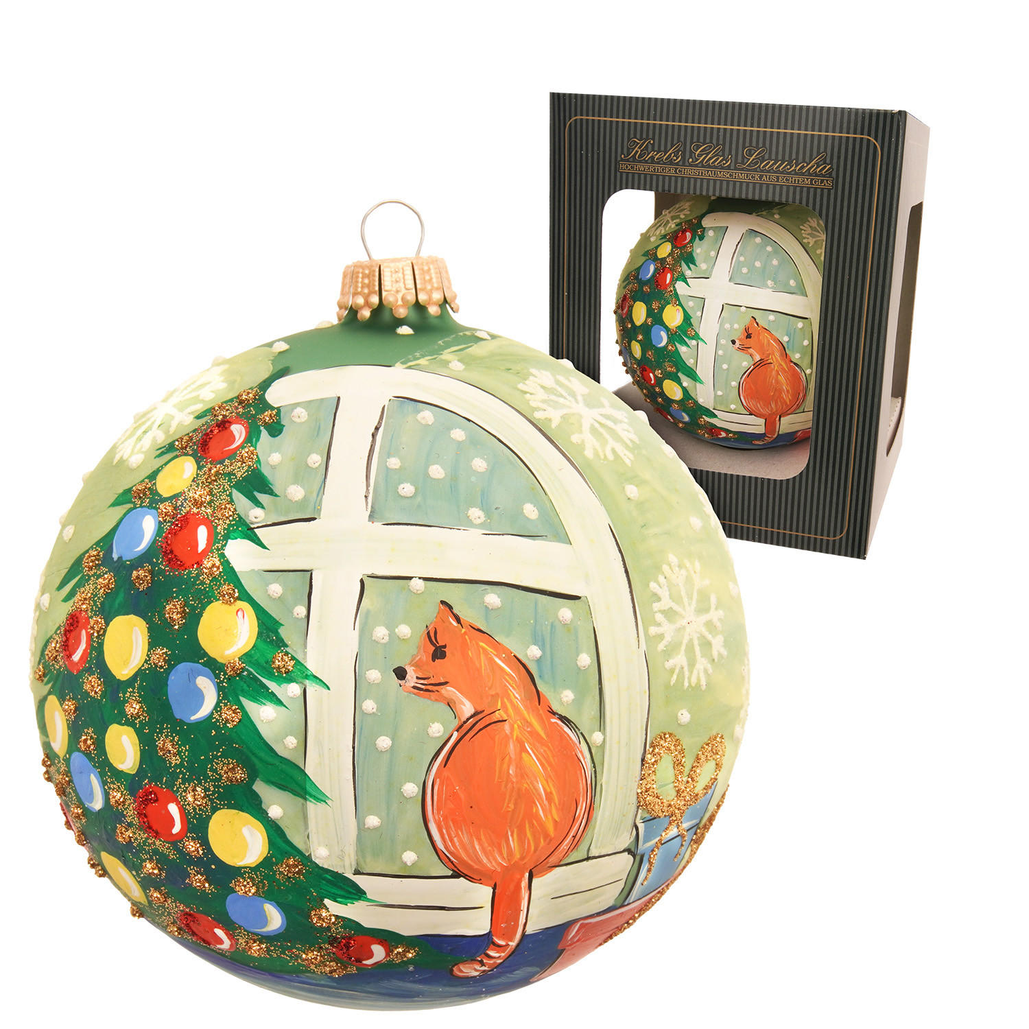 CHRISTBAUMKUGEL Katze am Fenster Mehrfarbig 10cm (Glas / 1 Stk.) - Multicolor, Glas (10/10/10cm) - Krebs Glas Lauscha