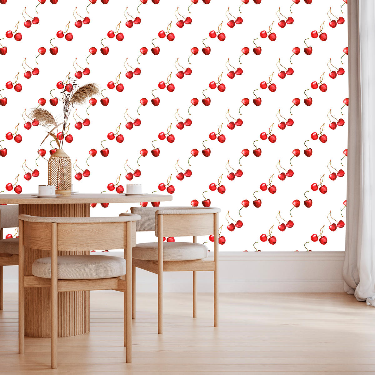 VLIESTAPETE Kirschen – Rot, Weiß – 50x1000 cm - Rot/Weiß, Papier (50/1000cm) - Muralo