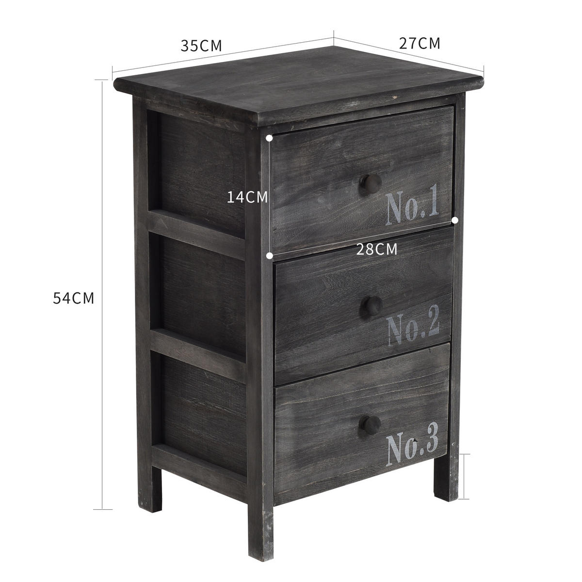 NACHTTISCH Grau 27/35/54 cm - Grau, Holz (27/54/35cm) - Mobili Rebecca