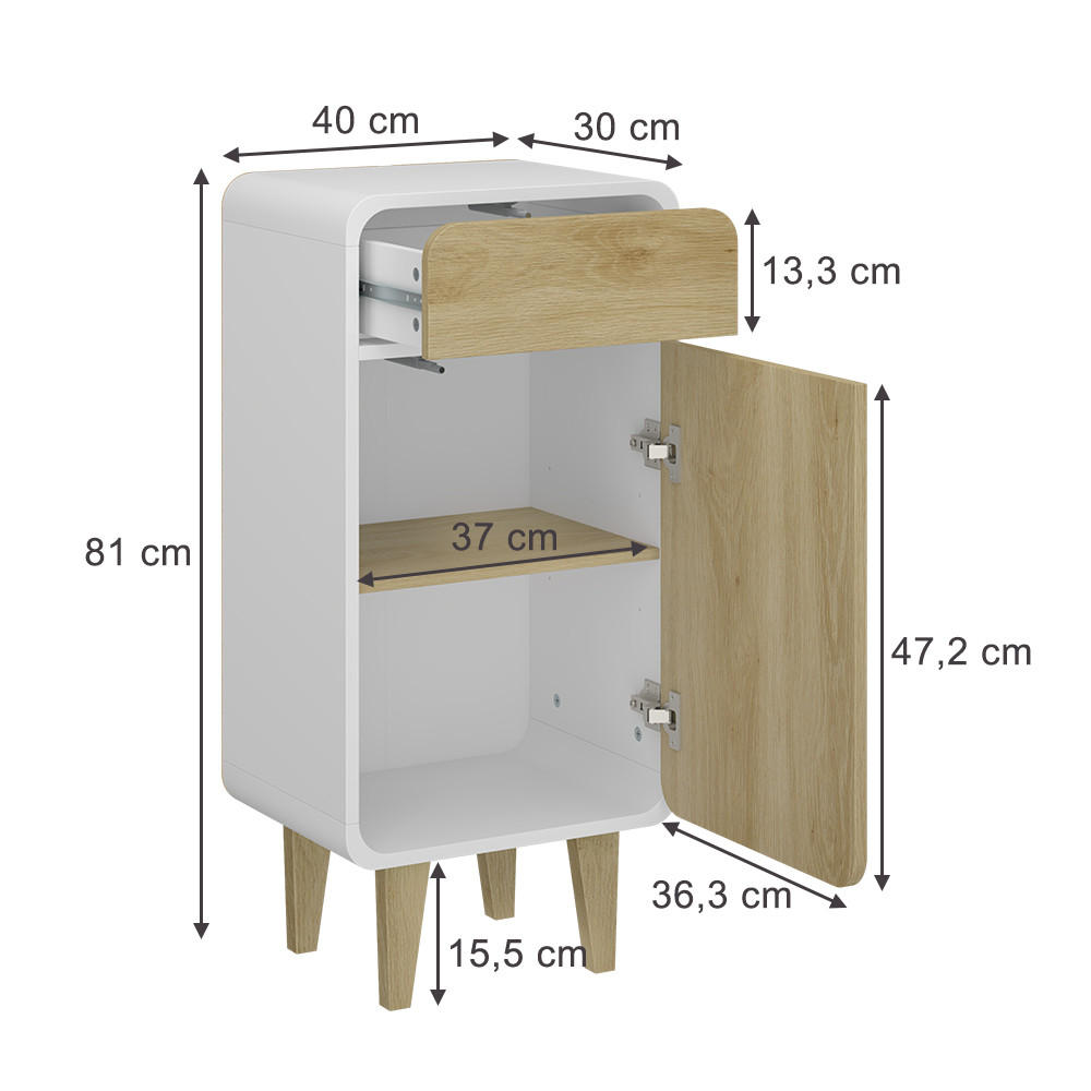MIDISCHRANK Arla Weiß/Eiche 40 x 81 cm - Eichefarben/Weiß, Holzwerkstoff (40/81/30cm) - Vicco