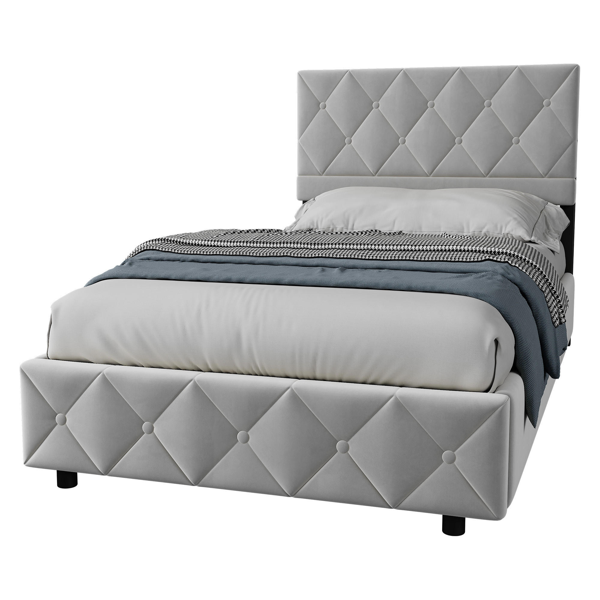 POLSTERBETT 90/200 cm in Grau Samt mit Bettkasten, hydraulischem Doppelhub-System und Lattenrost - Grau, Holzwerkstoff/Textil (90/200cm) - CHICFURN