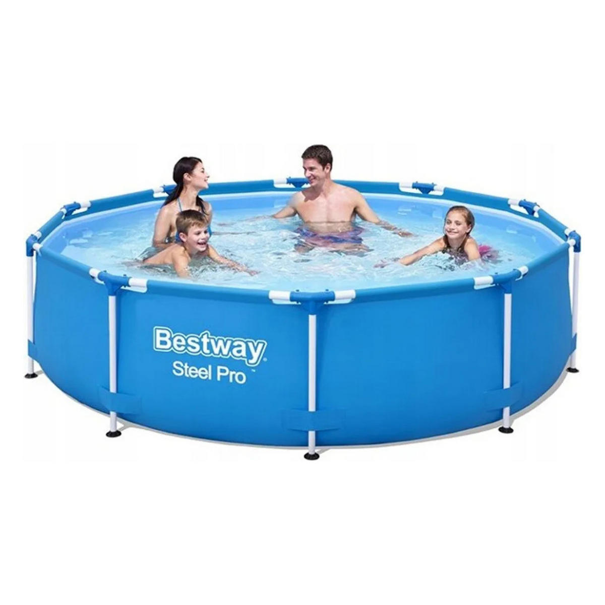 POOL SET 8-in-1 Blau 305 × 76 cm Rund Familienpool mit Filterpumpe - Blau, Kunststoff/Metall (305/76/305cm) - Bestway