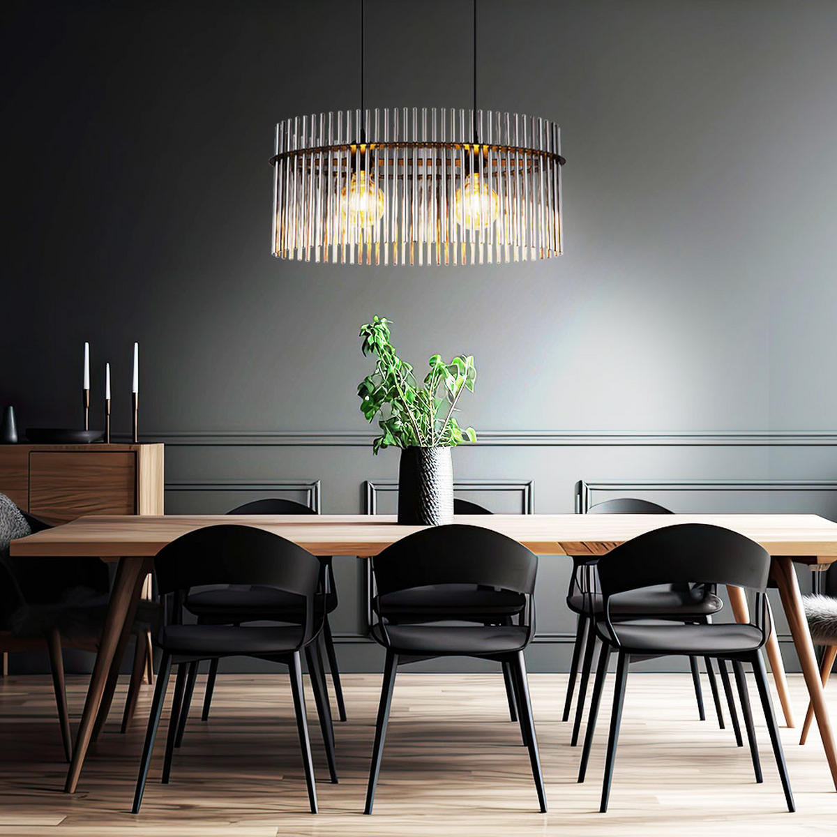 LED HÄNGELEUCHTE Glasstäbe Grau Schwarz Matt - Grau, Glas (60/23/140cm) - Globo Lighting