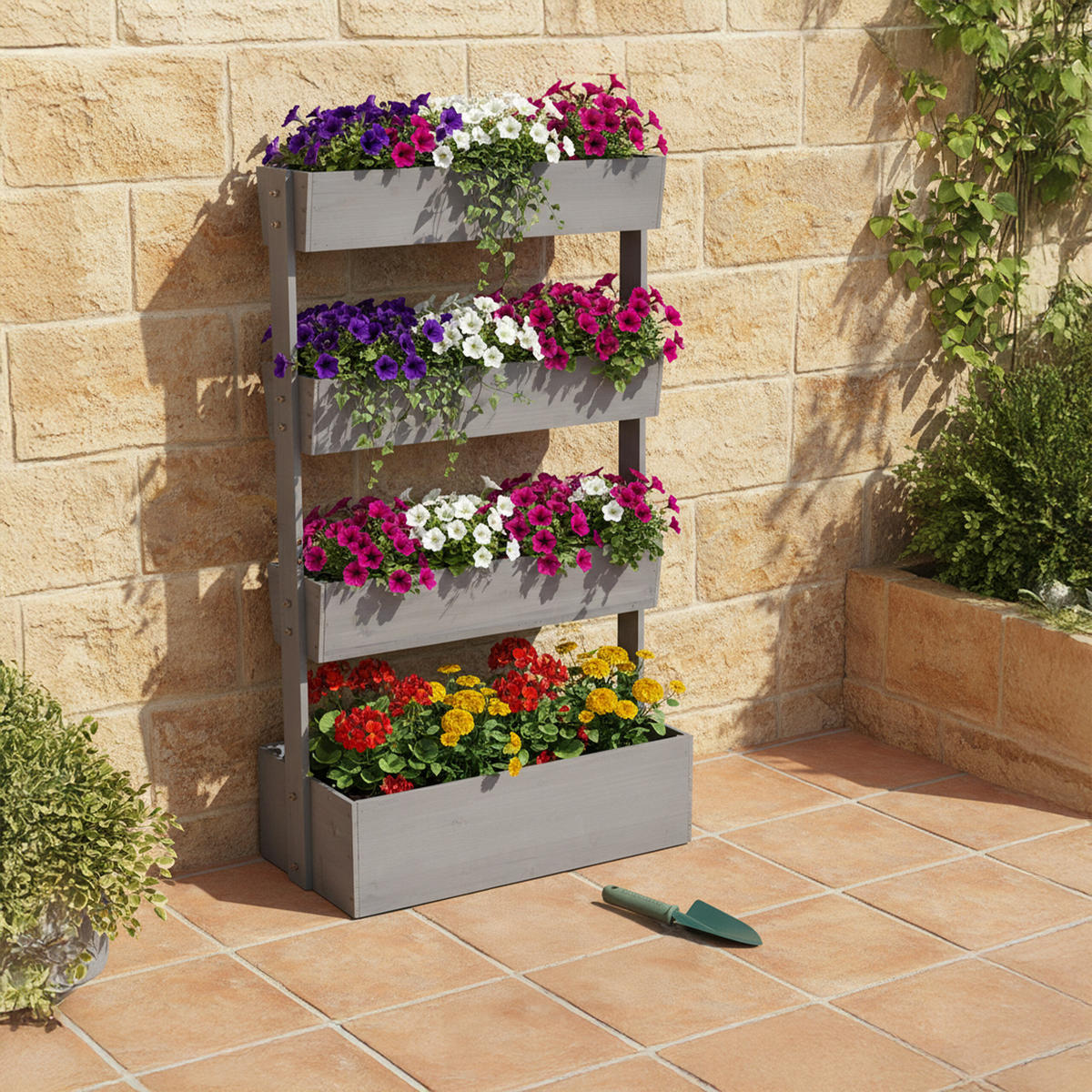 VERTIKALBEET - Braun, Holz/Textil (85/140/48cm) - Relaxdays