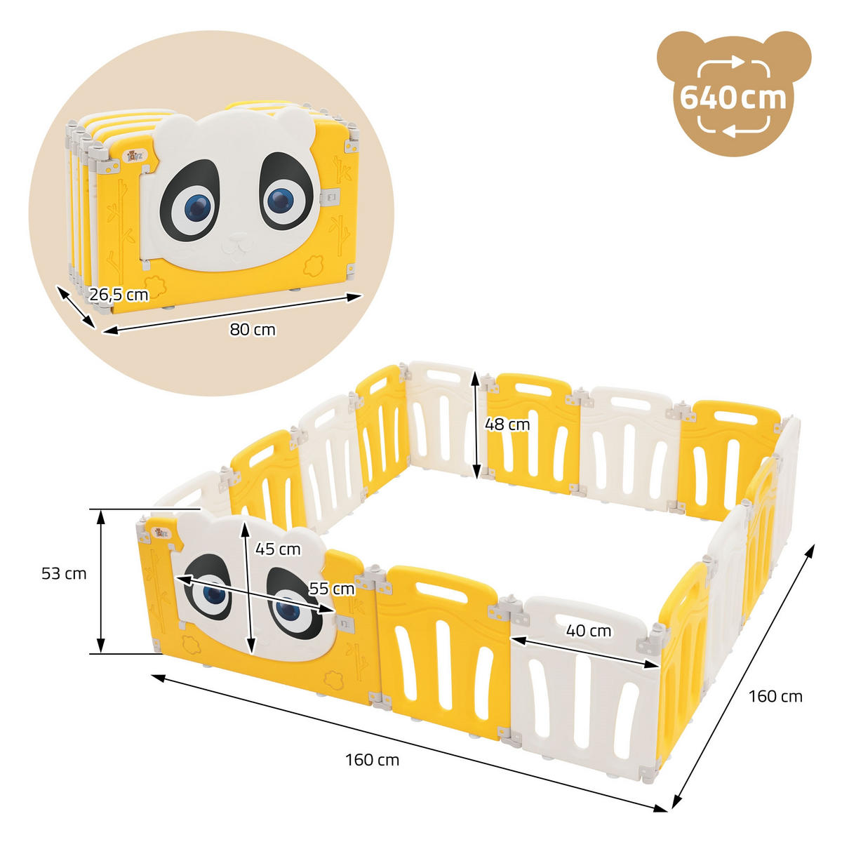 LAUFGITTER Baby faltbar 160 x 160 cm - Gelb, Kunststoff (160/53/160cm) - Joyz