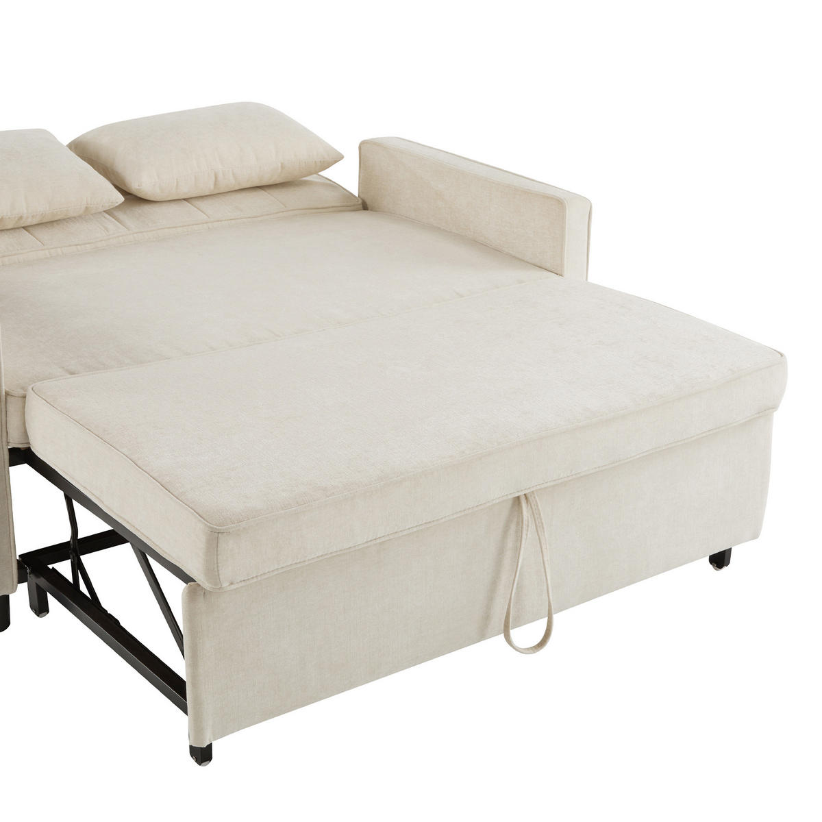 SCHLAFSOFA cremefarben Verstellbare Rückenlehne, Chenille-Stoff - Ecru, Textil (79/85/142cm) - Kaket