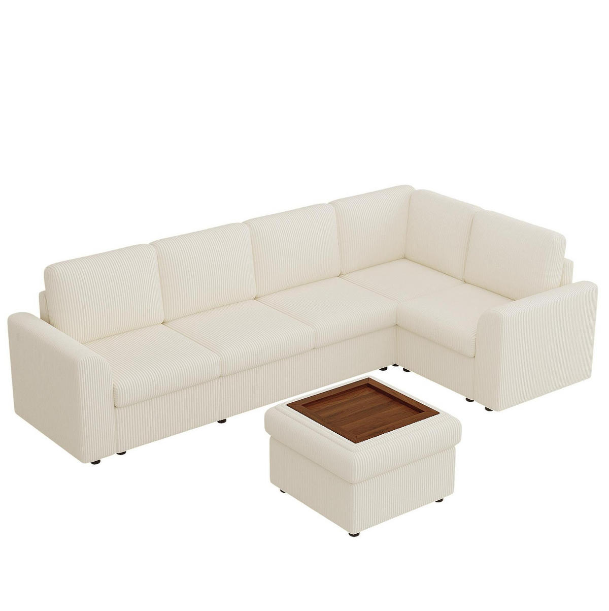 ECKSOFA 282/153/85 cm beige aus Cord mit Stauraumhocker - Beige, Textil (40/160cm) - OKWISH