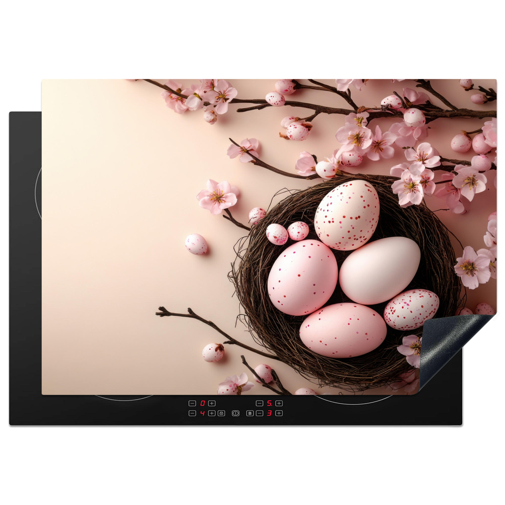 HERDABDECKPLATTE Rosa - Blüten - Eier Herdabdeckung Induktionsfeld 75x52 cm - Hellrosa, Kunststoff (75/52/0.2cm) - MuchoWow