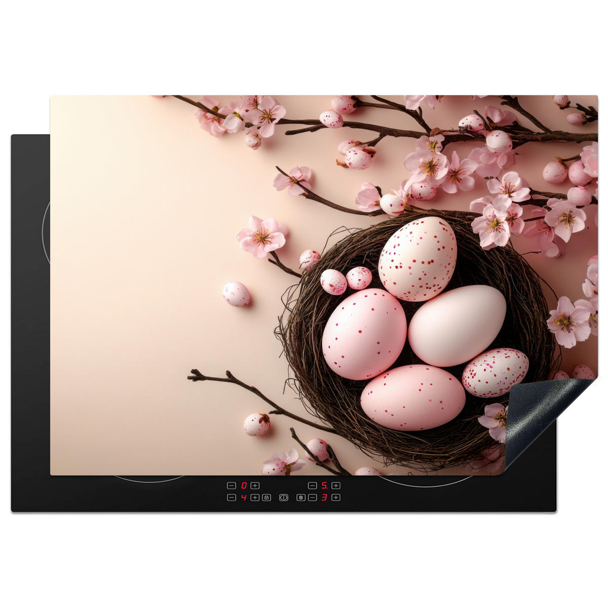 HERDABDECKPLATTE Rosa - Blüten - Eier Herdabdeckung Induktionsfeld 75x52 cm - Hellrosa, Kunststoff (75/52/0.2cm) - MuchoWow