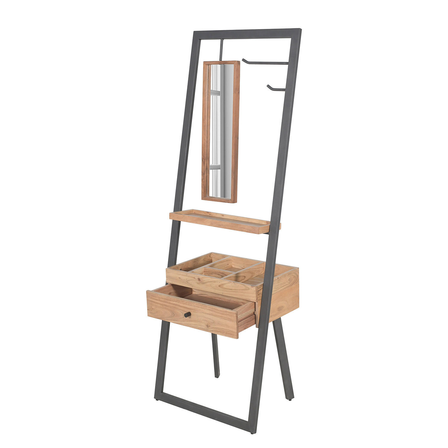 GARDEROBE - Akazie massiv / Metall - Akazie / Anthrazit - Akaziefarben, Holz (60/180/35cm) - home24