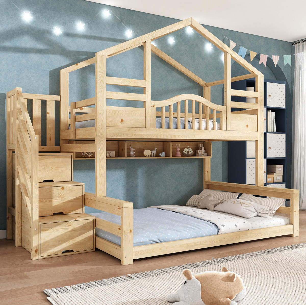 ETAGENBETT 90/200 cm und 140/200 cm mit Treppenschrank ohne Matratze - Naturfarben, Holz (140/200cm) - MIVRAY