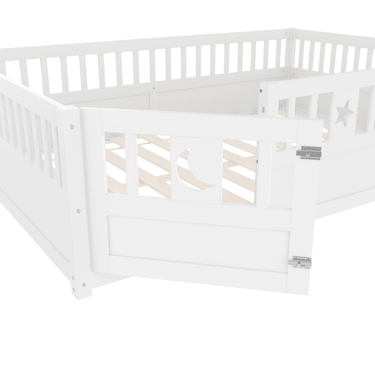 PANELBETT 140x190cm Weiß Kinderbett Gitter Stern-Mond-Dekoration - Weiß, Holz (140/190cm) - FLIEKS