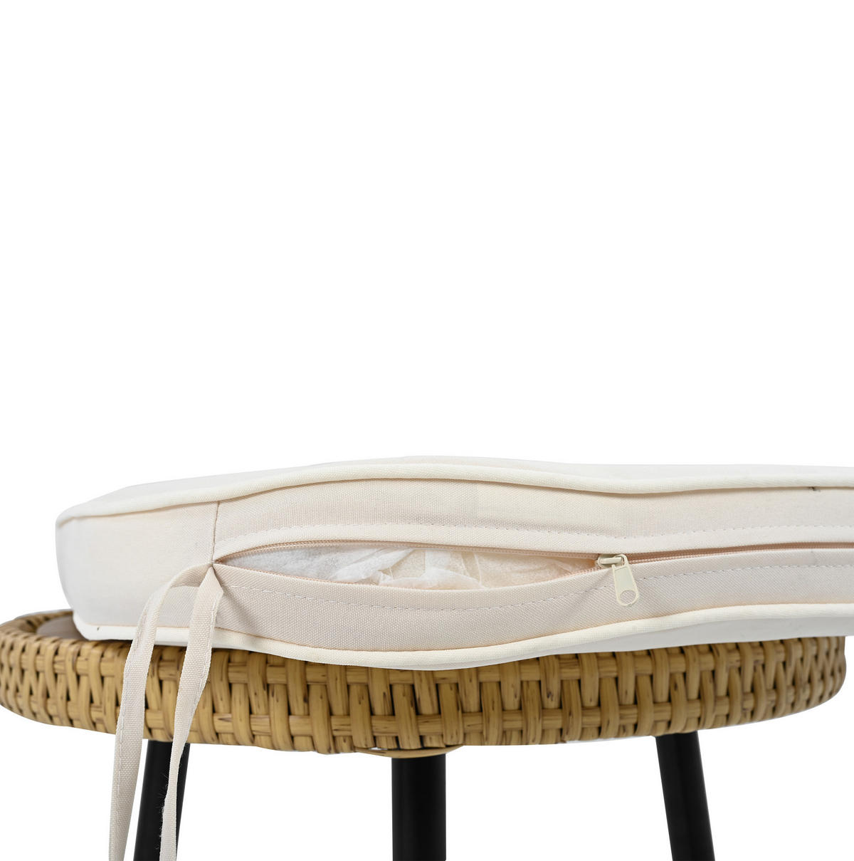 GARTEN-LOUNGE-SET 5-teilig mit Tisch, 2 Stühlen, 2 Hockern und Sitzkissen, Weiß/Natur - Naturfarben, Metall - Redom