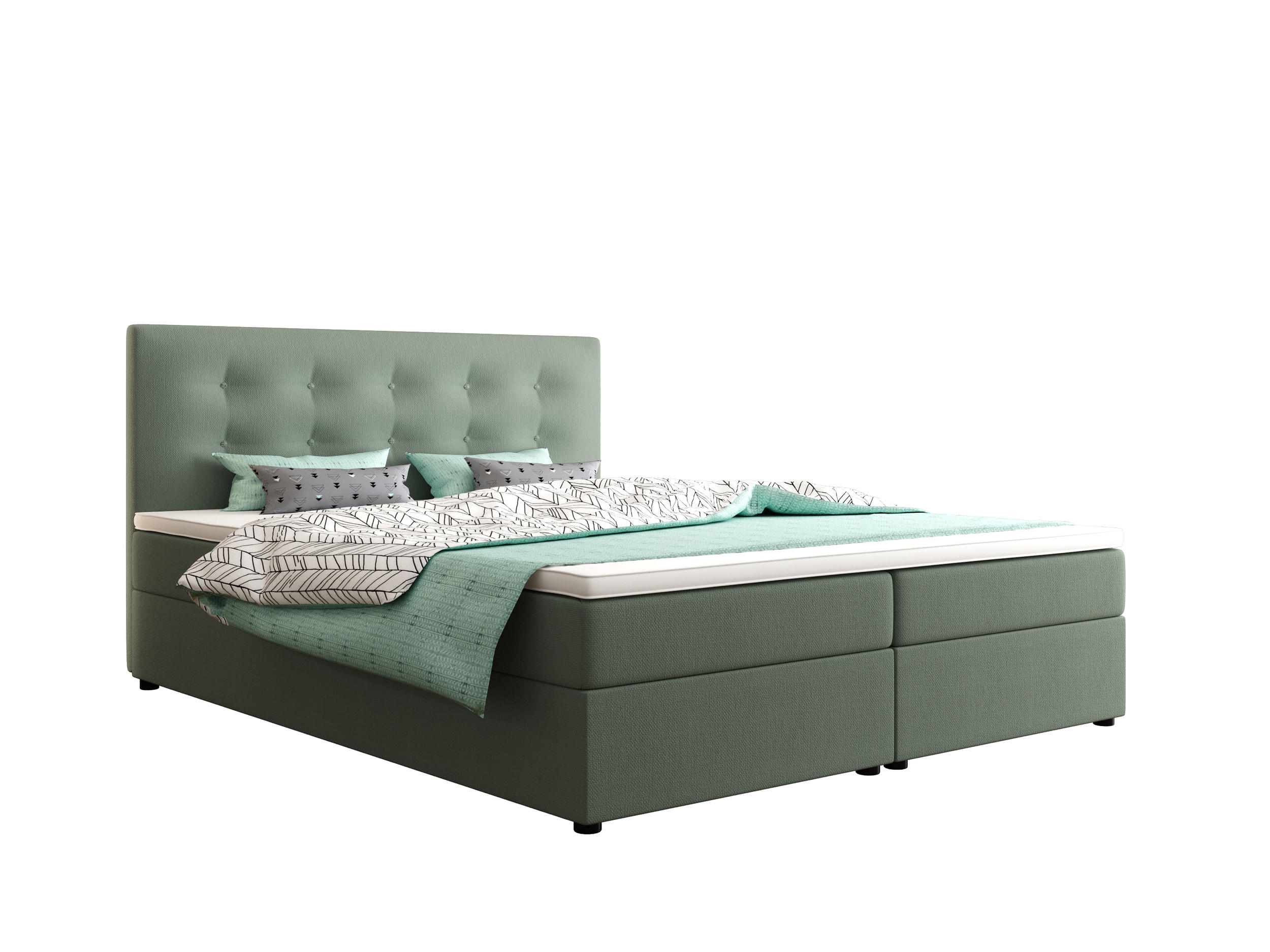 BOXBETT FADO 22 mit Matratze H3, Bonell und Topper 160x200 Cosmic 16 - Hellgrün, Holz/Textil (160/200cm) - Bedante