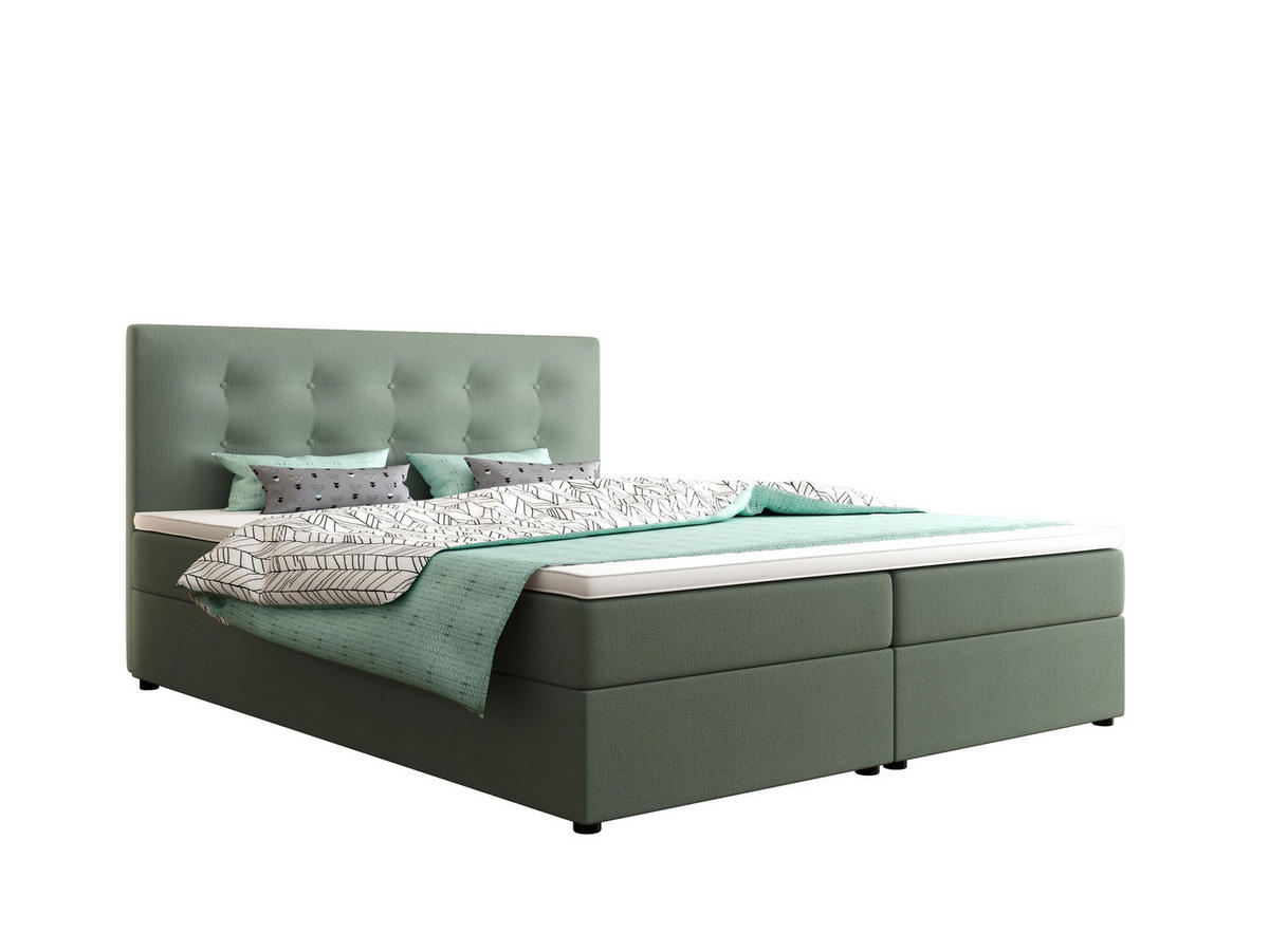 BOXBETT FADO 22 mit Matratze H3, Bonell und Topper 160x200 Cosmic 16 - Hellgrün, Holz/Textil (160/200cm) - Bedante