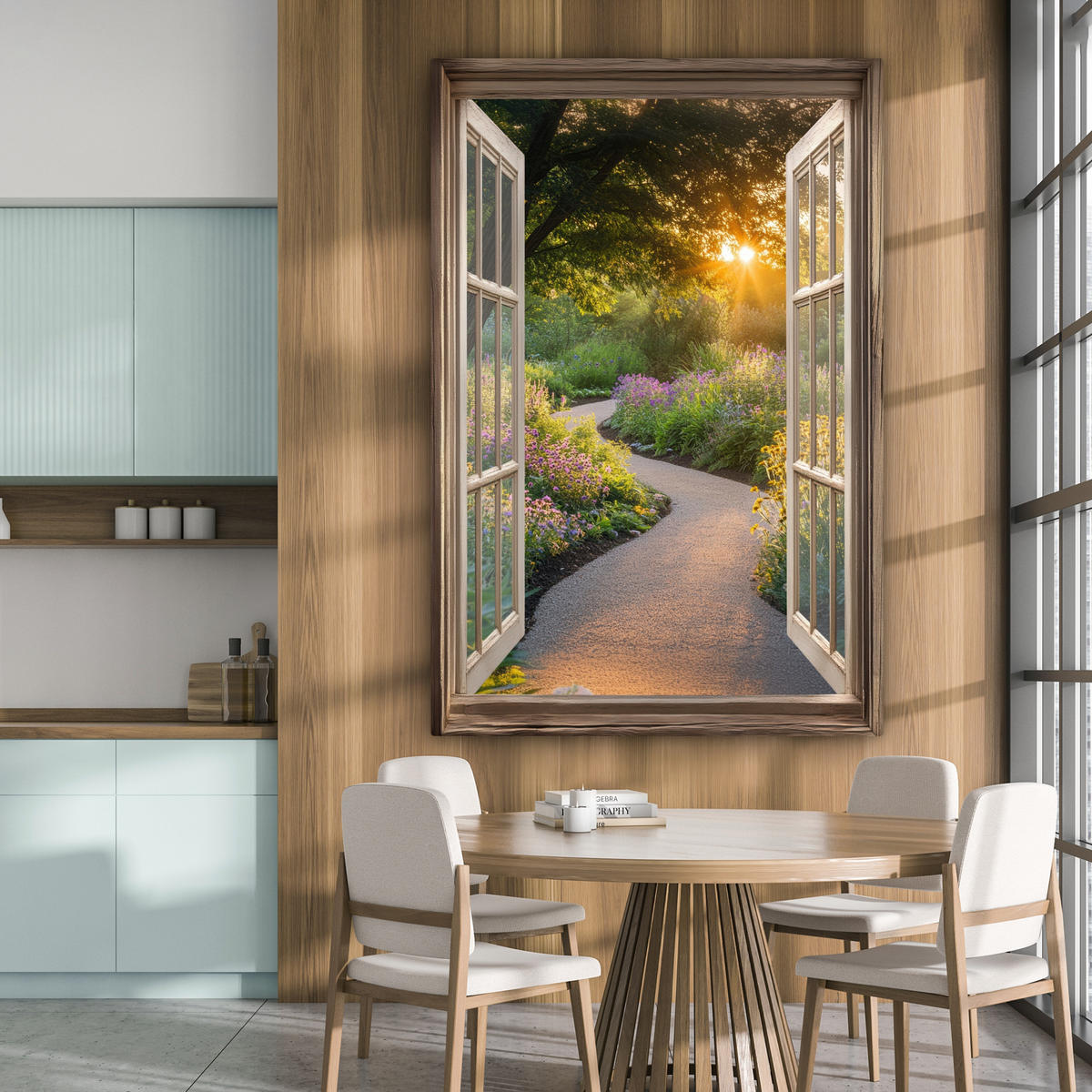 LEINWANDBILD Aussicht - Blumen - Natur - Sonne - Weg 90x140 cm - Hellgelb, Textil (90/140cm) - MuchoWow