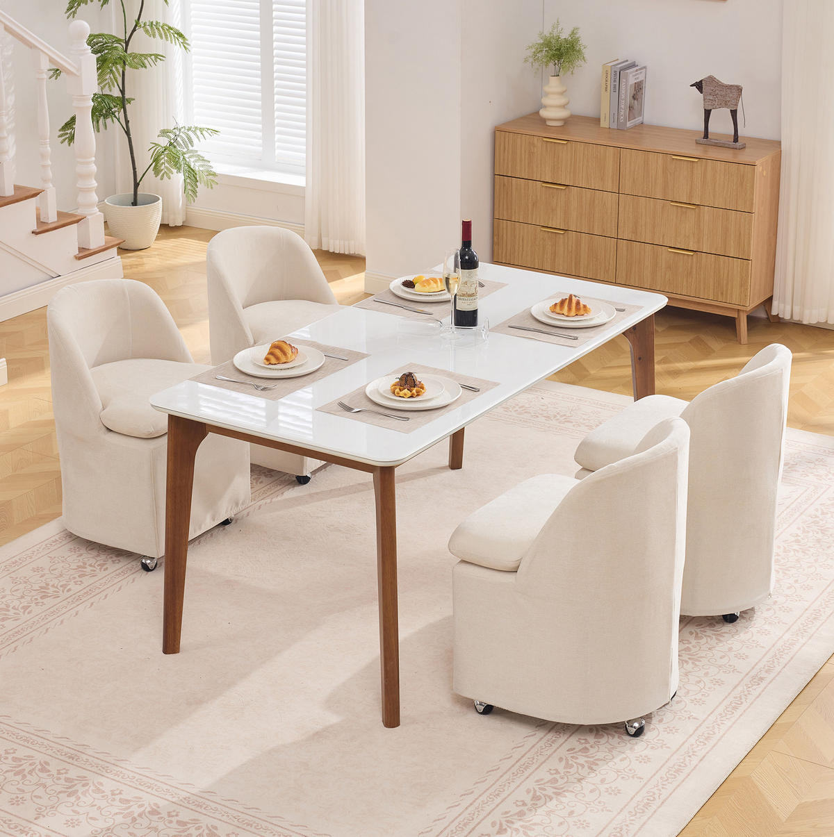 ESSZIMMERSTUHL 2er-Set mit Rollen Beige Chenille - Beige, Metall (53/78.5/53.5cm) - Meubliv