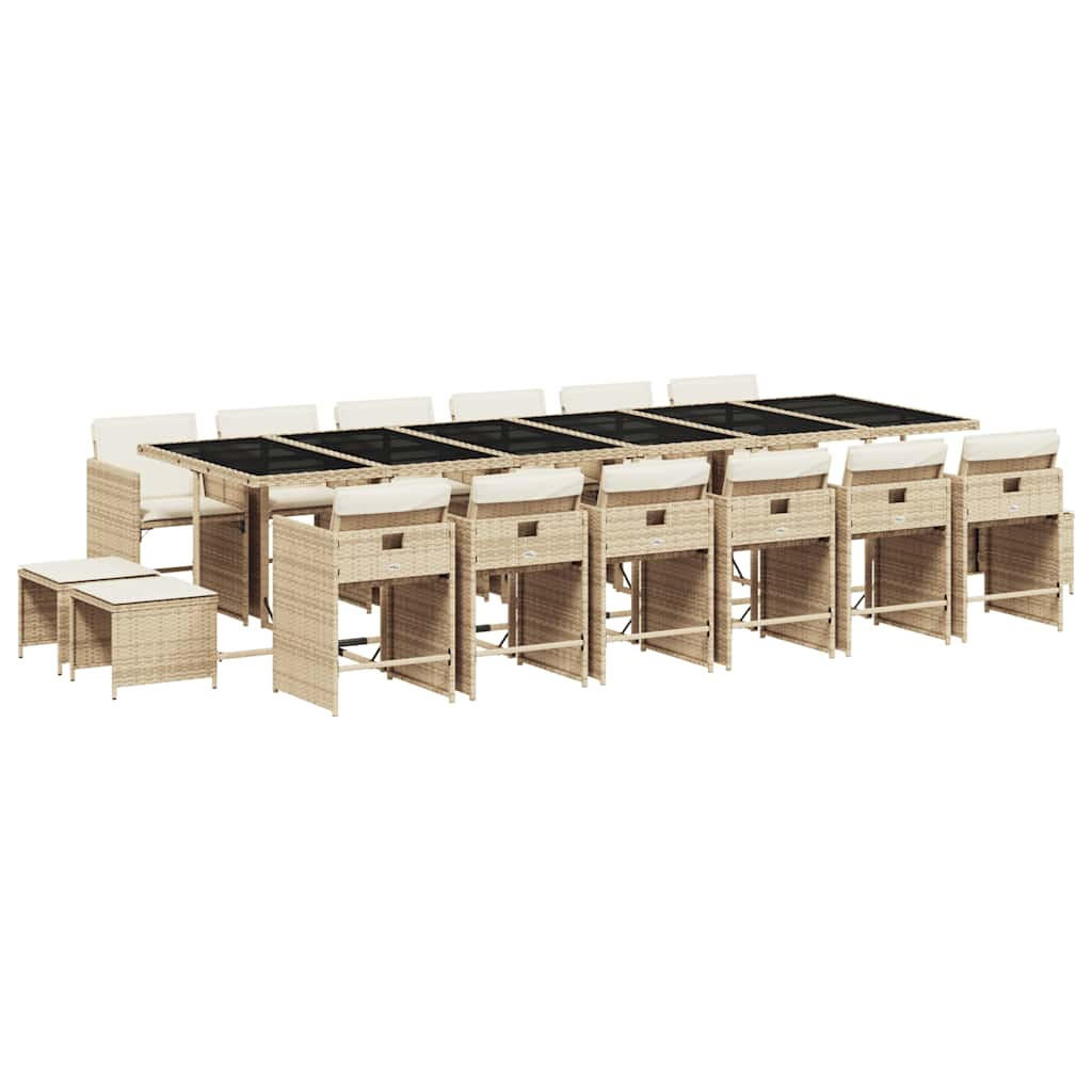 GARTEN-ESSGRUPPE 17-TLG. Mit Kissen Beige Poly Rattan - Beige/Creme, Kunststoff - vidaXL