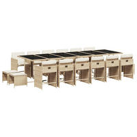 GARTEN-ESSGRUPPE 17-TLG. Mit Kissen Beige Poly Rattan - Beige/Creme, Kunststoff - vidaXL