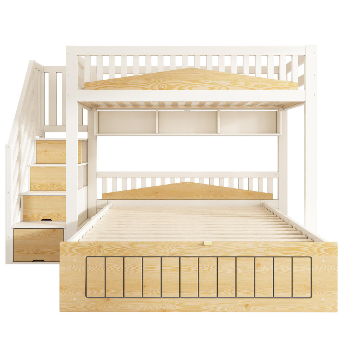 ETAGENBETT 90/140/200 cm mit Stauraum, Treppenschrank und USB/USB-C, Weiß/Natur - Weiß, Holzwerkstoff (90/200cm) - Redom