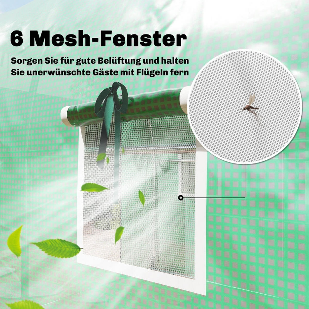 GEWÄCHSHAUS aus Polyethylen 200x300x200 cm in Grün mit 2 Türen & 6 Netzfenstern - Grün, Kunststoff (200/200/300cm) - Modfu