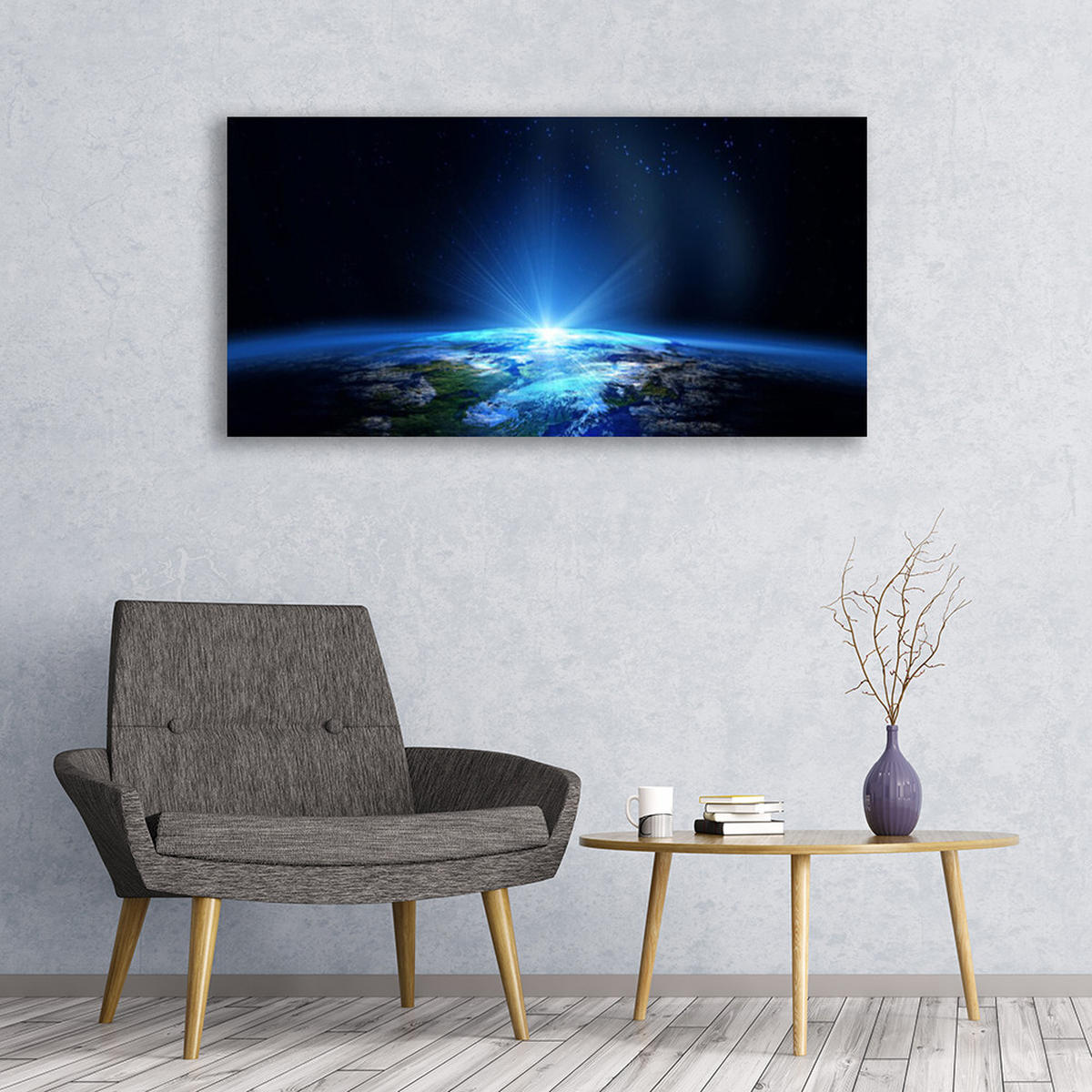 LEINWANDBILD 120x60 cm Planetenhorizont - Blau/Schwarz, Textil (120/4cm) - TULUP