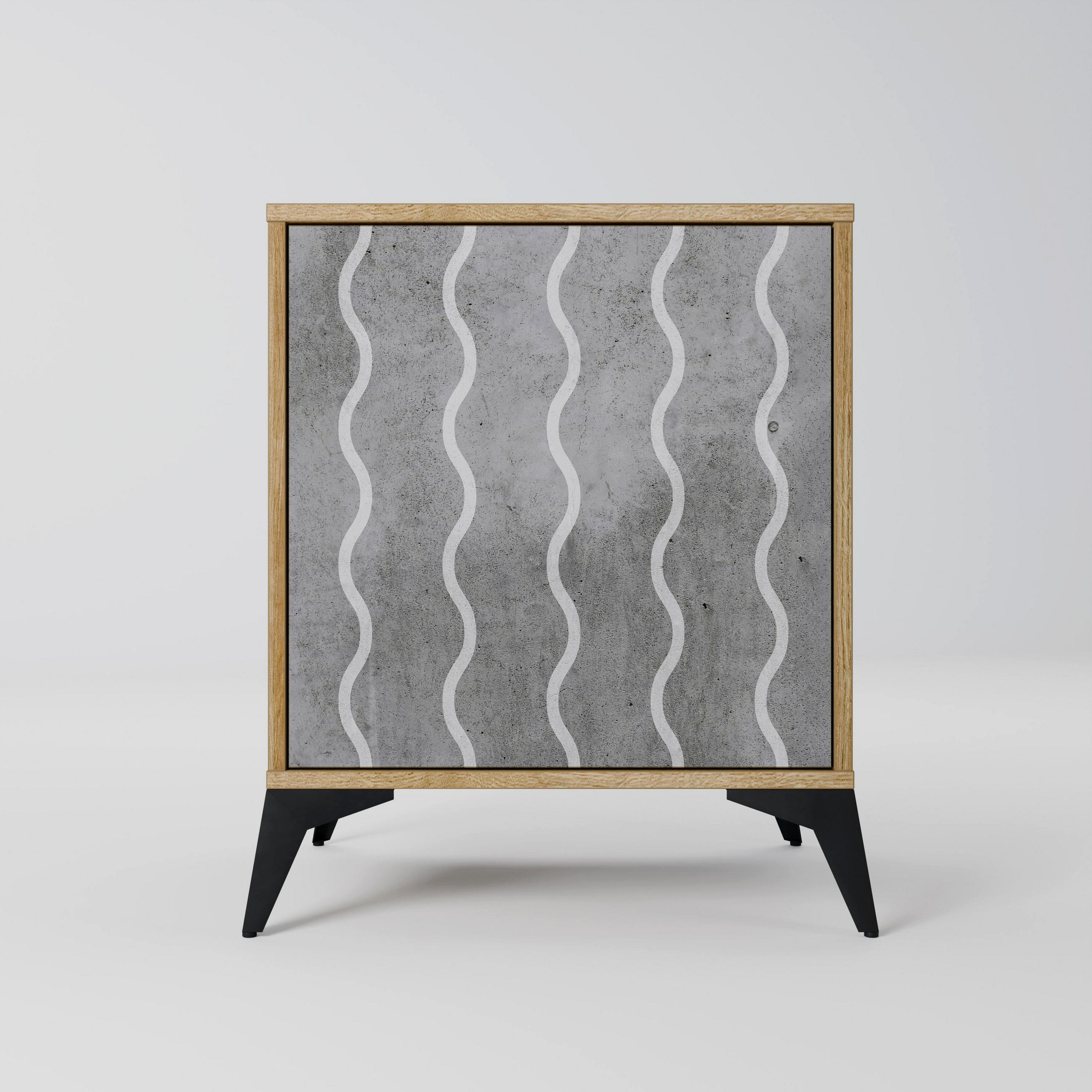 SIDEBOARD WAVES OF CONCRETE, Eichefarben, 57,5x42x70,5 cm, Schwarze Metall-Sternfüße - Eichefarben/Multicolor, Holzwerkstoff/Metall (57.5/70.5/42cm) - SpaceRebels