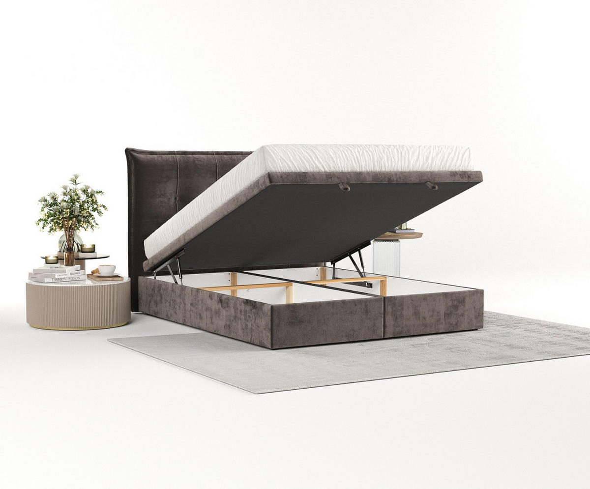 POLSTERBETT Liano mit Stauraum 120/200 cm Braun im Lotta Stoff - Schwarz/Braun, Holz/Holzwerkstoff (120/200cm) - AltaBeds