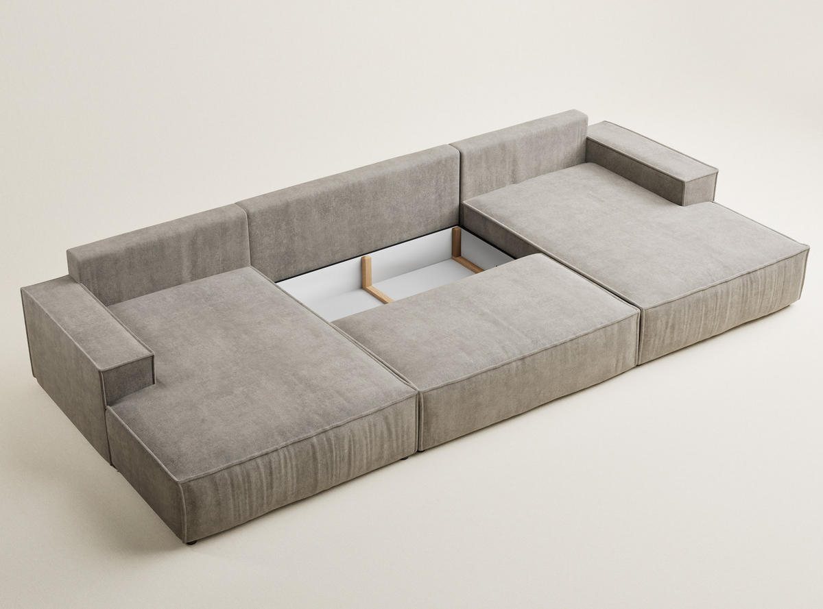 WOHNLANDSCHAFT Kyoto Braun Webstoff - Schwarz/Braun, Holz/Holzwerkstoff (398/70/148cm) - Maison de Reve