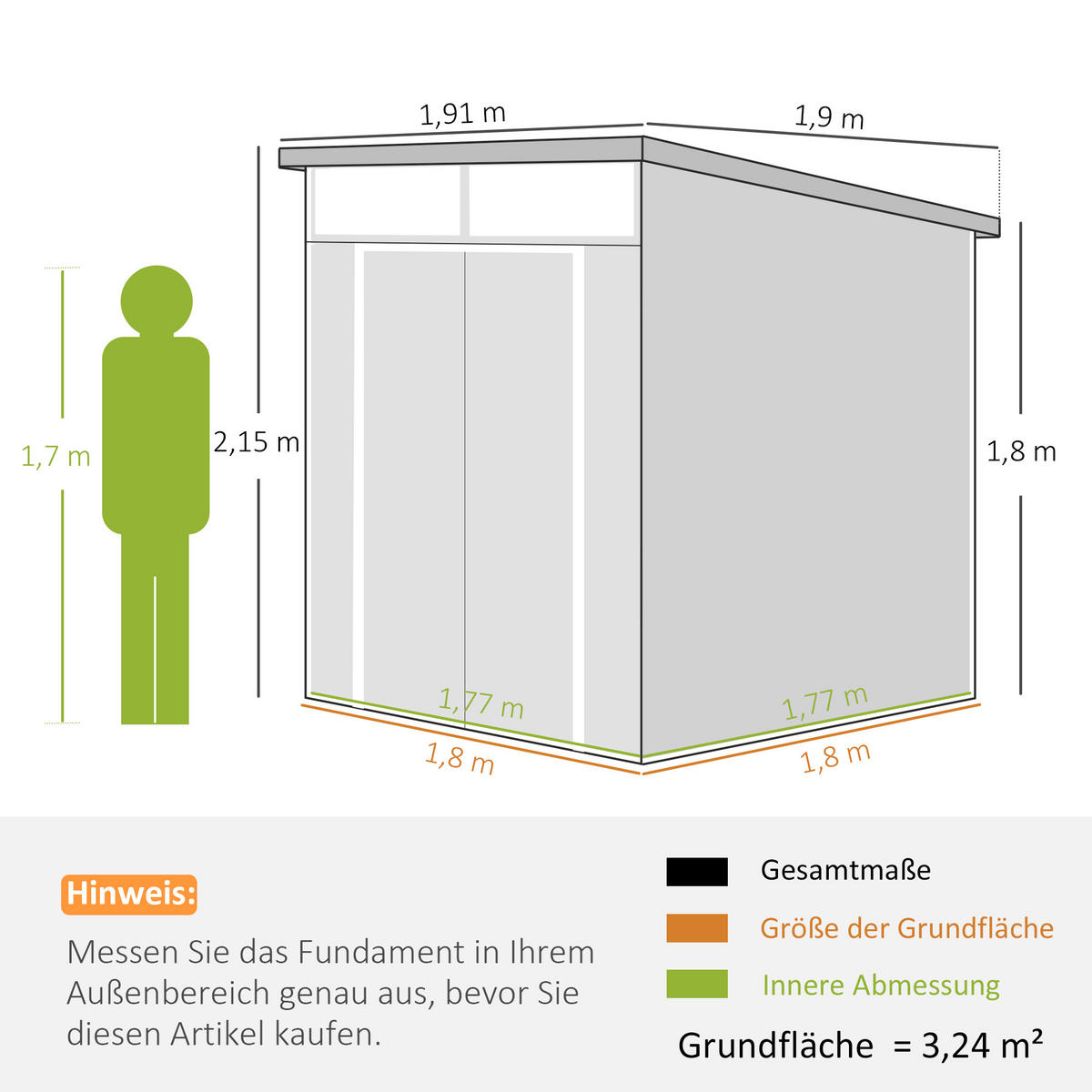 GERÄTEHAUS Kunststoff 3,24m² 190x191x215cm Geräteschuppen mit Pultdach Grau - Dunkelgrau, Kunststoff (190/215/191cm) - Outsunny
