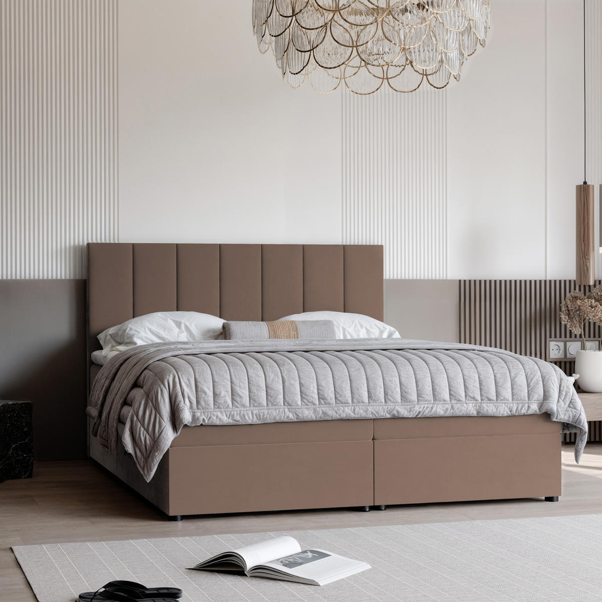 BOXBETT ZELTO 200/200 cm, mit Matratze und Topper, Hellbraun - Hellbraun, Holzwerkstoff/Textil (200/200cm) - Idohome