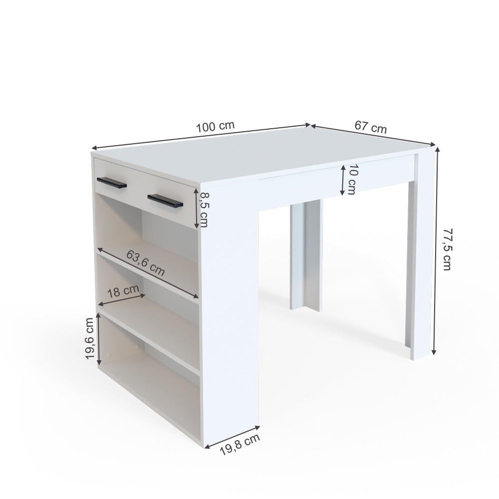 Thumbnail - Vicco Esszimmertisch, Weiß, Holzwerkstoff, 3 Fächer, 1 Schubladen, Rechteckig,Rechteckig, 67x77.5x100 cm, Esszimmer, Bar...