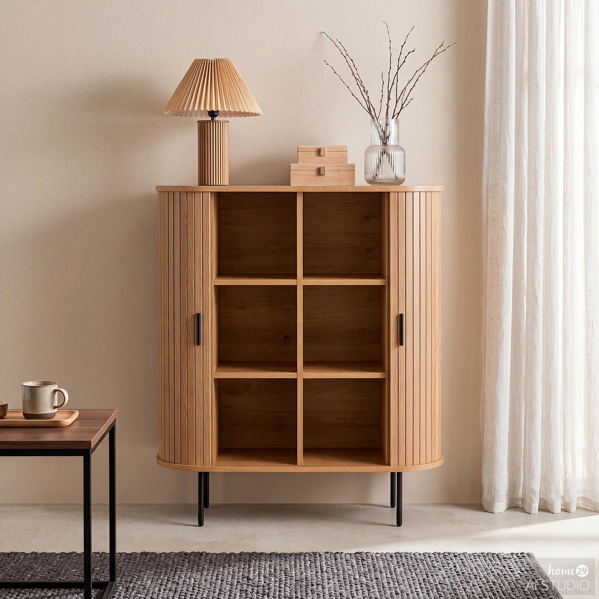 HIGHBOARD - Echtholzfurnier - Eichefarben/Schwarz, Holzwerkstoff/Metall (100/118/40cm) - home24
