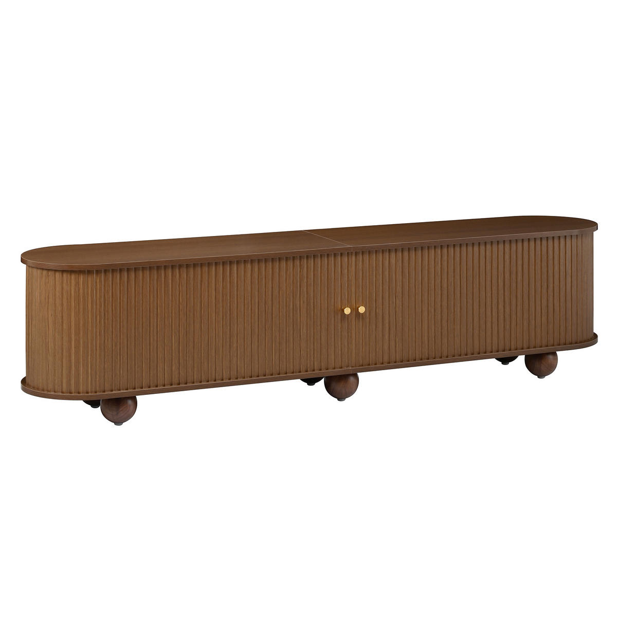TV-SCHRANKSET Couchtisch Rund Relief Schiebetüren MDF - Walnussfarben, Holzwerkstoff (180/45/35cm) - FLIEKS