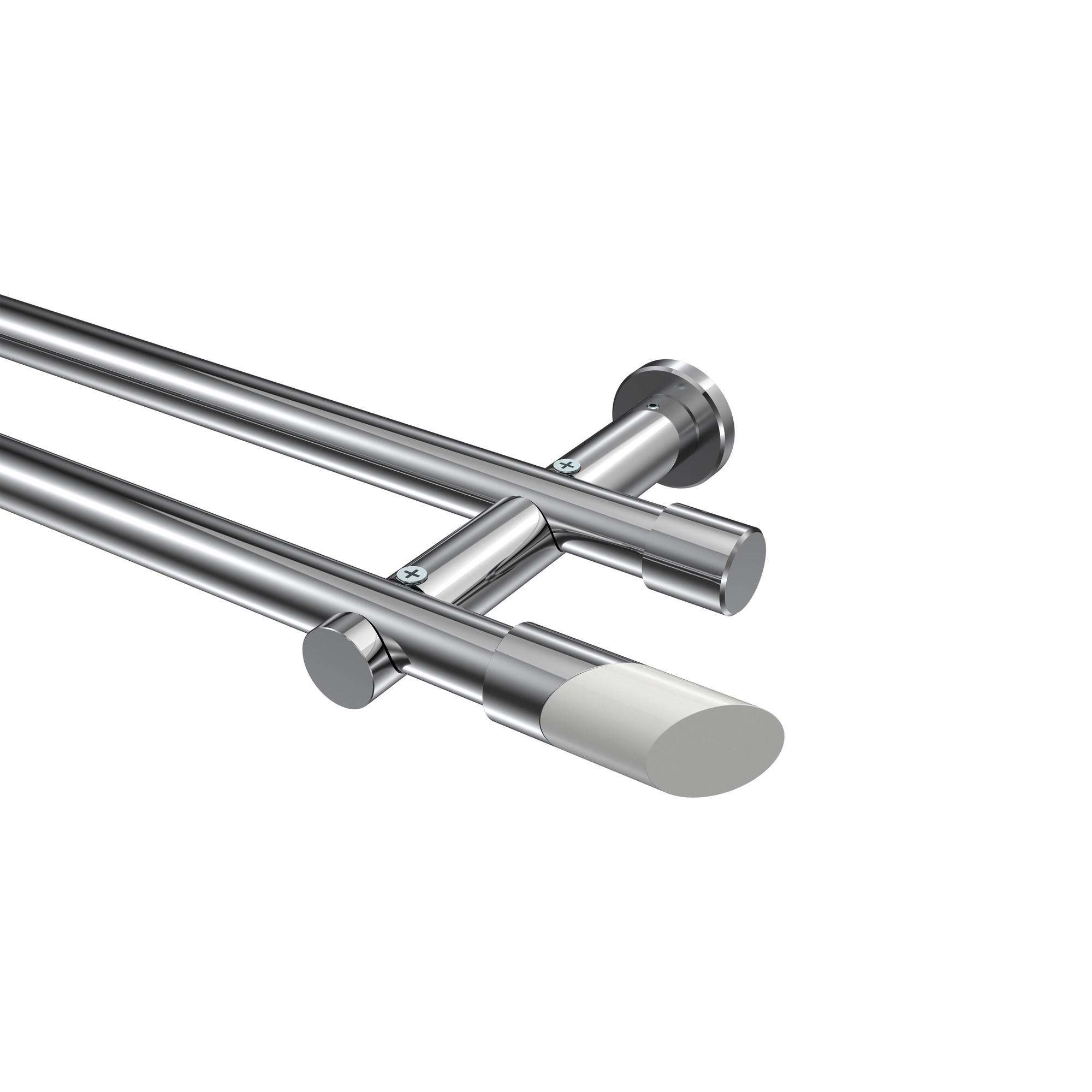 GARDINENSTANGEN-SET Platon Verano 100 cm, 2-läufig (ohne Ringe), 20 mm Ø Chrom - Chromfarben/Weiß, Metall (100cm) - INTERDECO