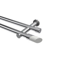 GARDINENSTANGEN-SET Platon Verano 140 cm, 2-läufig (ohne Ringe), 20 mm Ø Chrom - Chromfarben/Weiß, Metall (140cm) - INTERDECO