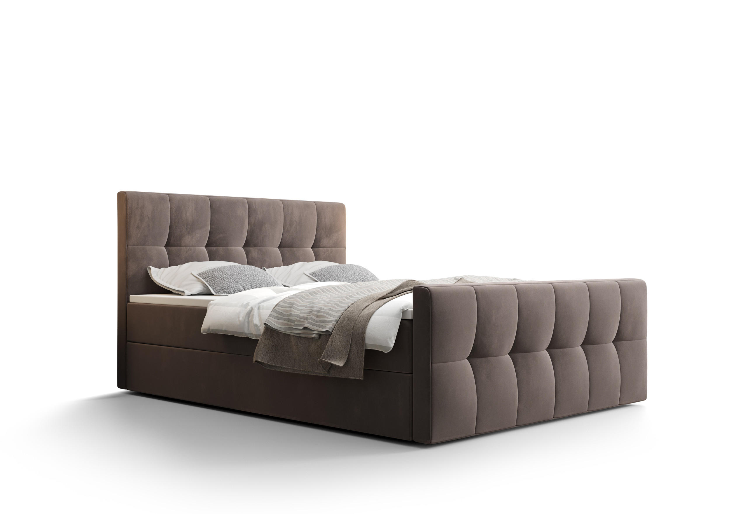 BOXBETT MANHATTAN mit Matratze H3, Bonell und Topper 140x200 Monolith 15 - Braun, Holz/Textil (140/200cm) - Bedante