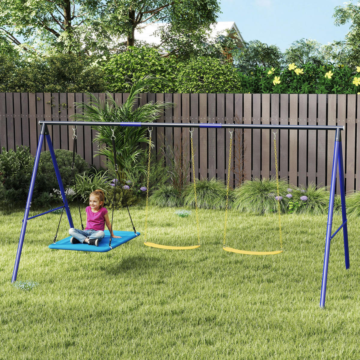 KINDERSCHAUKEL Outdoor Schaukelgerüst mit Plattformschaukel, Gürtelschaukel - Multicolor, Metall (180/365cm) - AIYAPLAY