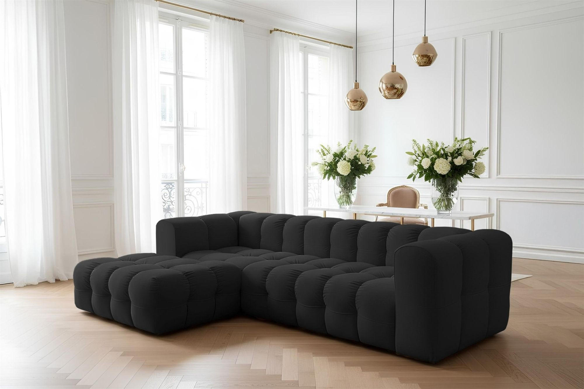 ECKSOFA Solvie In Tiffani - Schwarz, Holzwerkstoff/Textil (193/290cm) - Fun Möbel
