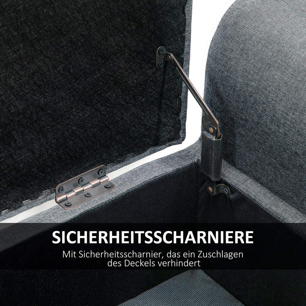 TRUHENBANK DE-07137 Leinenoptik, Kautschukholz, bis 130 kg Hellgrau - Hellgrau/Schwarz, Holz/Textil (44/58/116cm) - ComfortXL