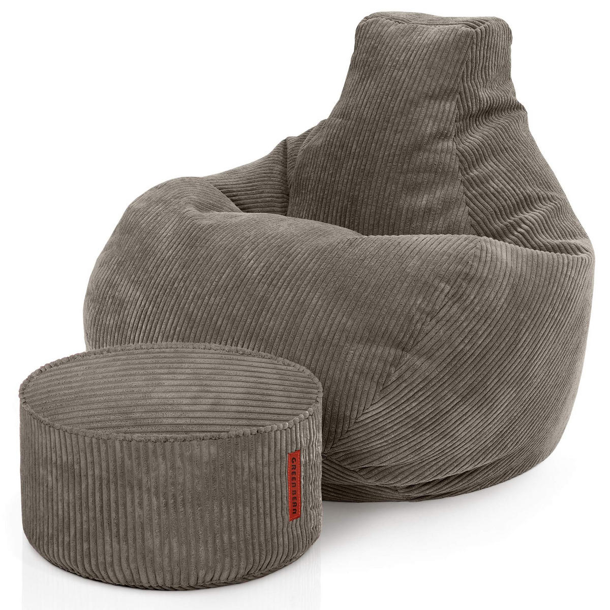 LOUNGE-SITZSACK Cozy + Fußhocker - Dunkelgrau, Textil (80/90/90cm) - Green Bean