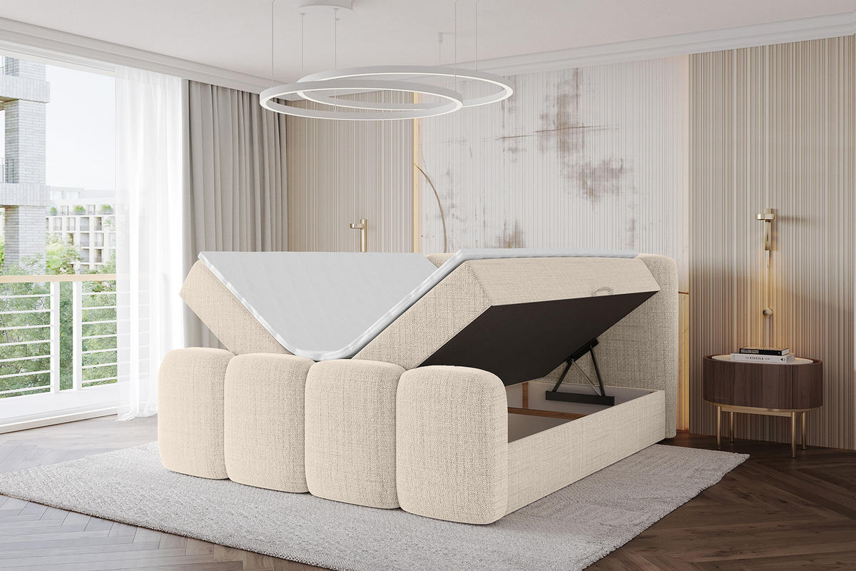 AMERICKÁ postel s matrací H4 a roštem – NINA-Z – 120 × 200 cm – béžová - béžová, kompozitní dřevo (120/200cm) - ALTDECOR