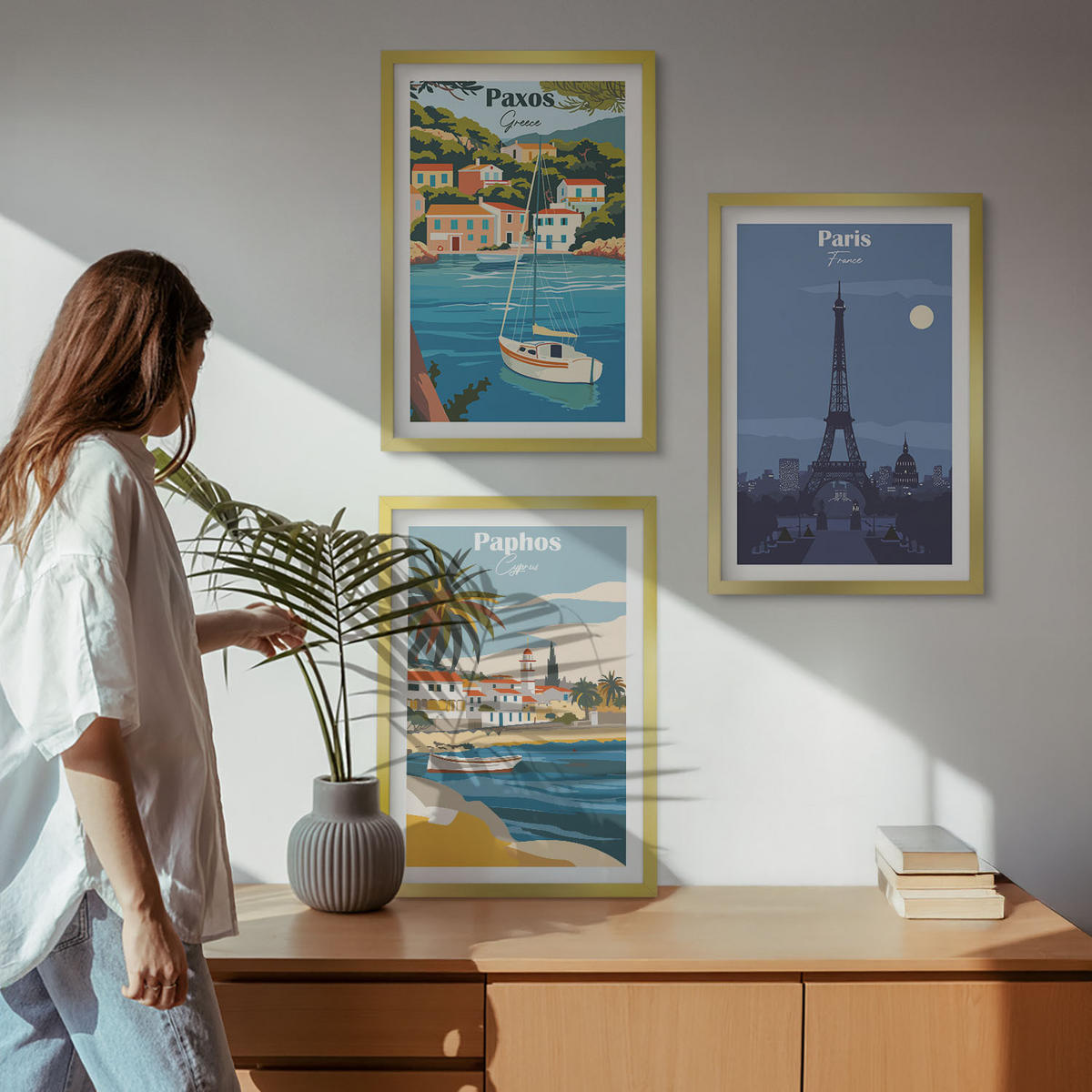 BILDER SET 3er Set - 40x60 cm Goldrahmen - Küstenstädte und Architektur - Goldfarben, Kunststoff (40/60cm) - TULUP