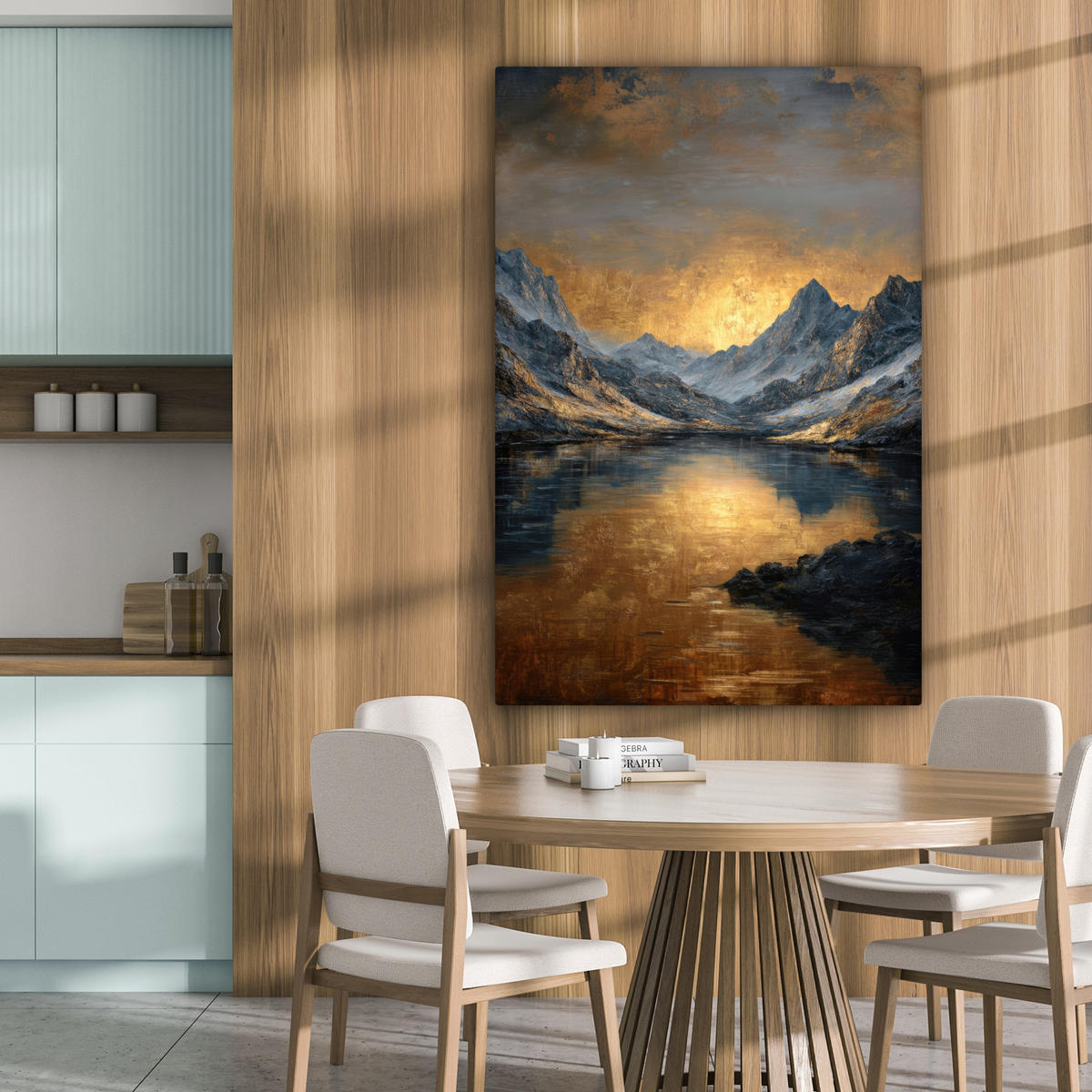 LEINWANDBILD Bergkulisse mit goldenem Sonnenuntergang Deko Groß 90x140 cm - Goldfarben, Textil (90/140cm) - MuchoWow
