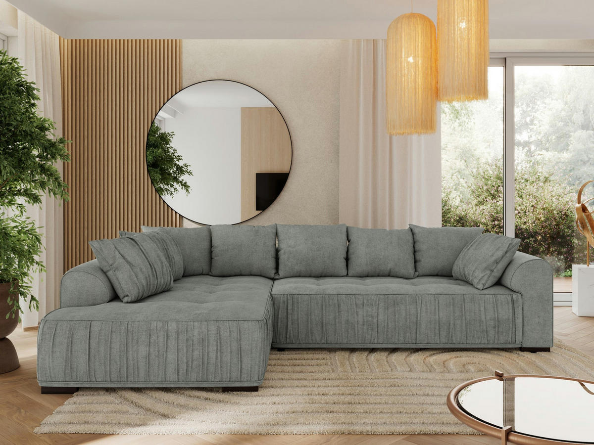 ECKSOFA ORTA Grau Stukture - Links - Schwarz/Grau, Textil (325/200cm) - MKS