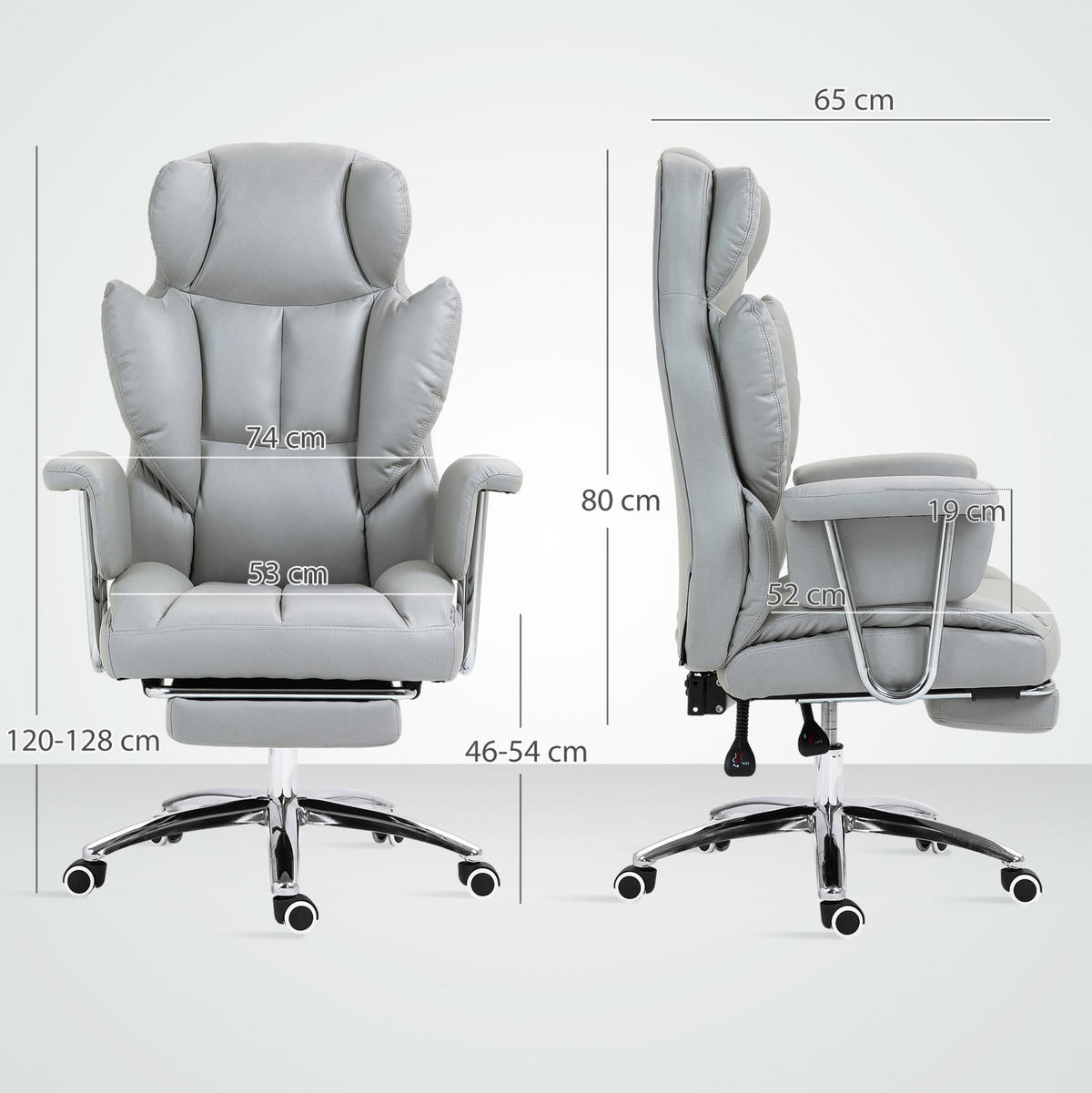 BÜROSTUHL ergonomisch höhenverstellbar 74 x 65 x 120-128 cm Light Gray - Hellgrau, Kunststoff (65/128/74cm) - Meubliv