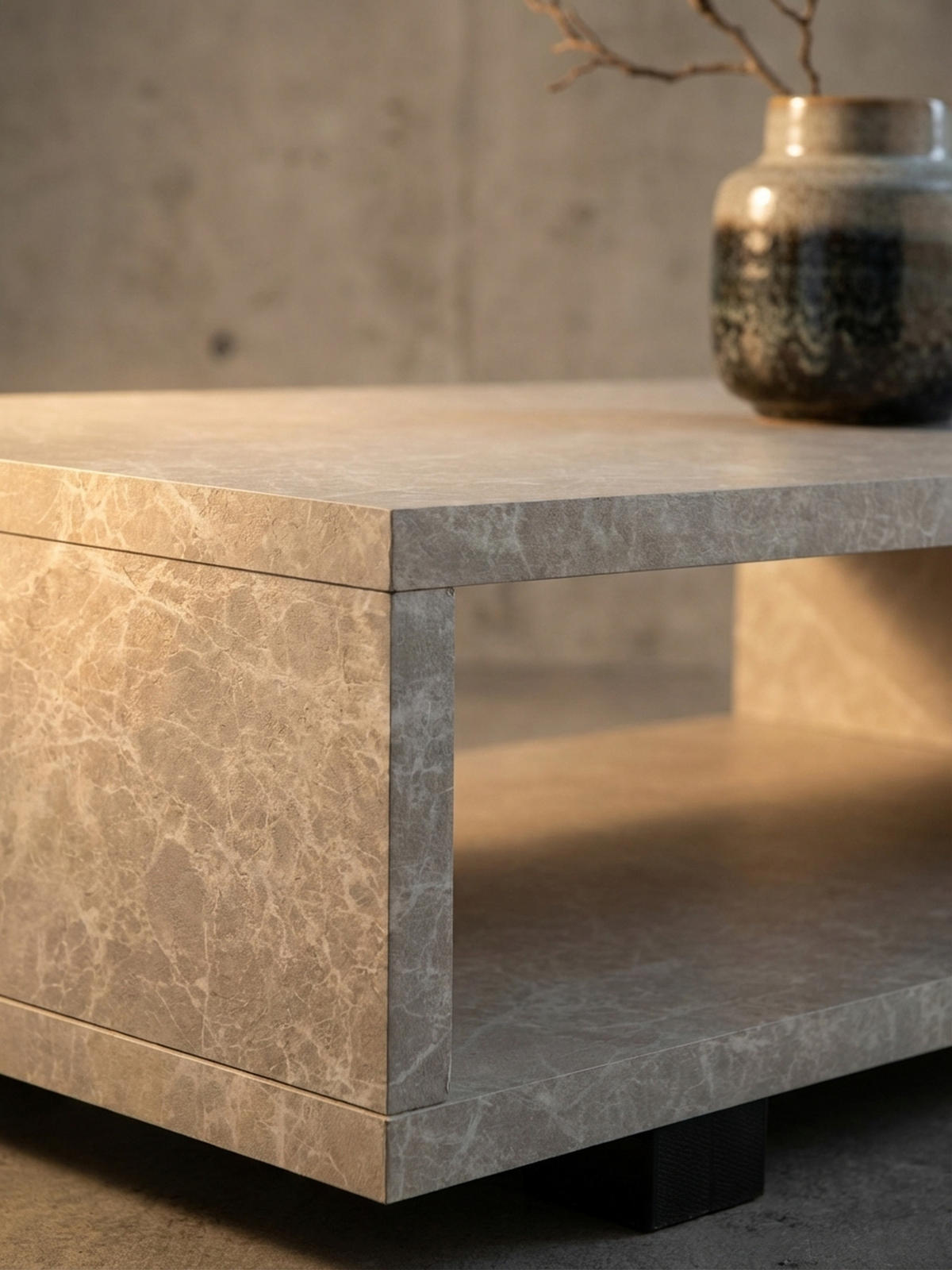 COUCHTISCH in Stein-Optik Modern mit Stauraum Rechteckig Schlicht, Beige 100x50x25 cm - Beige/Schwarz, Kunststoff (50/100/25cm) - KADIMA DESIGN